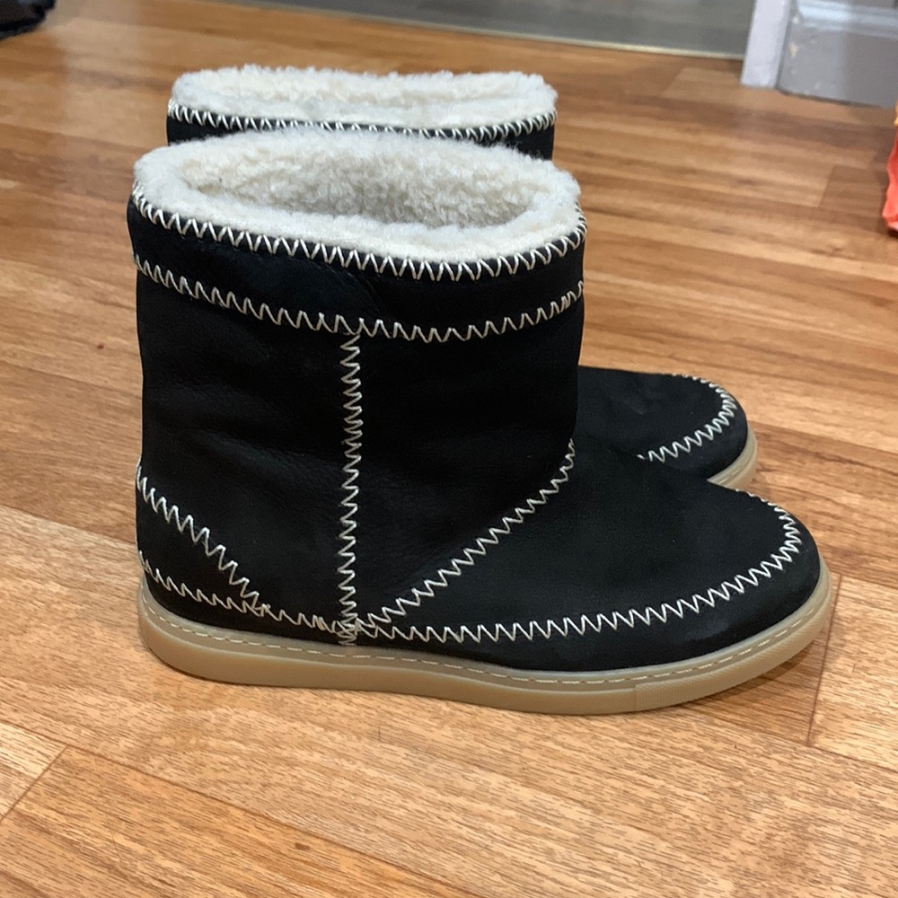 BA&SH Cozy Black Suede Topstitched Women's Boots